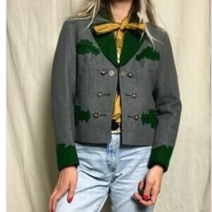 VTG Military Jacket Women’s Hunting Austrian Button Front Blazer Gray Green 38
